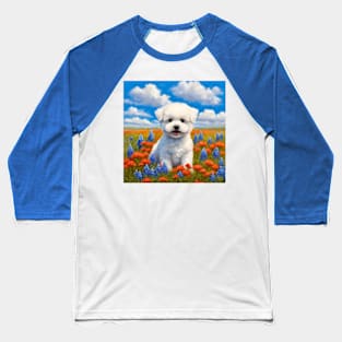 Bichon Frise Puppy in Texas Wildflower Field Baseball T-Shirt